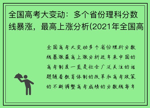 全国高考大变动：多个省份理科分数线暴涨，最高上涨分析(2021年全国高考理科最高分是多少)