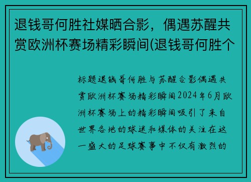 退钱哥何胜社媒晒合影，偶遇苏醒共赏欧洲杯赛场精彩瞬间(退钱哥何胜个人简介)